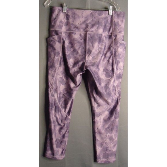 Xersion Quick Dri Ankle Leggings Purple Leaves Pattern Women's High-Rise OX 7/8 - Picture 7 of 7